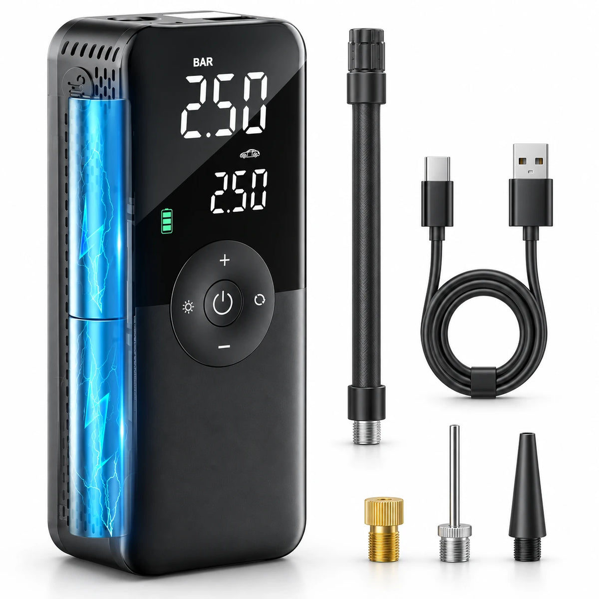 Portable digital air compressor with full accessory kit